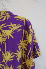 NEW Good Vibes Purple & Yellow Tropical Print Button Down Shirt | XL