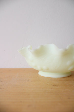 Fenton Vintage Vaseline Custard Ruffled Bowl