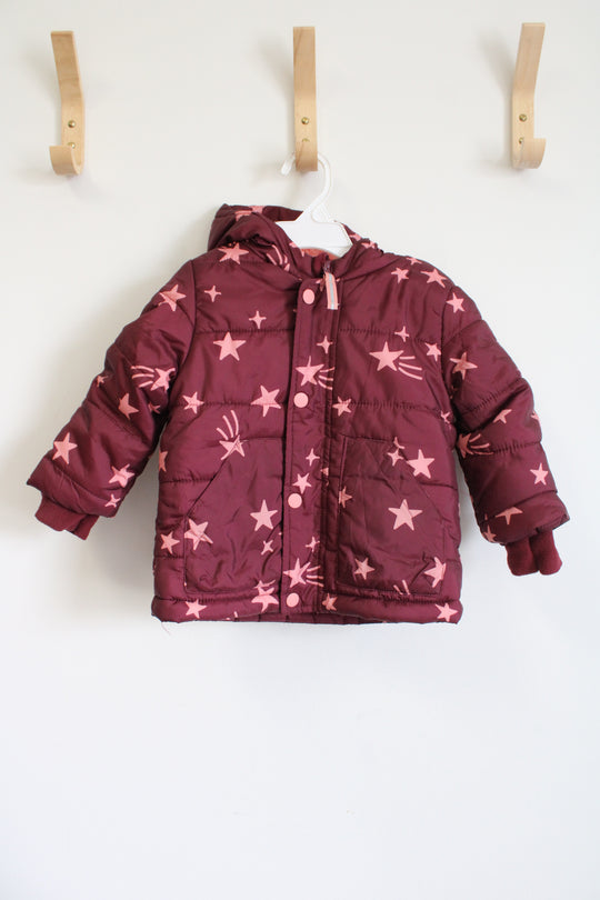 Cat & Jack Maroon Star Patterned Winter Coat | 18 MO