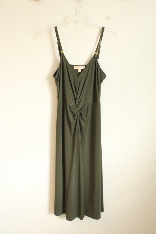 Michael Kors Olive Green Knotted Front Spaghetti Strap Dress | L