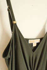 Michael Kors Olive Green Knotted Front Spaghetti Strap Dress | L
