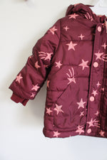 Cat & Jack Maroon Star Patterned Winter Coat | 18 MO