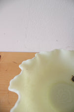 Fenton Vintage Vaseline Custard Ruffled Bowl