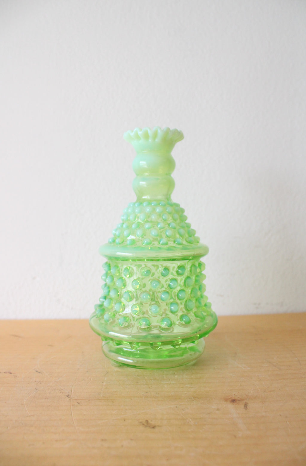 Vintage Green Hobnail Opalescent Vase