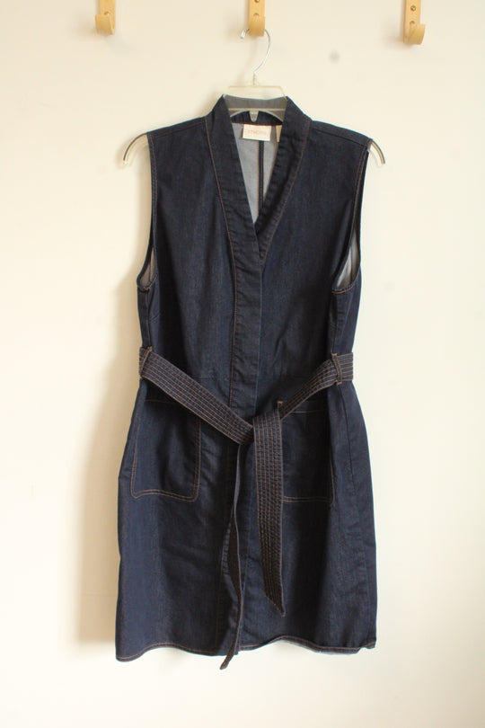 Chico's Denim Dark Wash Button-up Belted Sleeveless Dress | 2