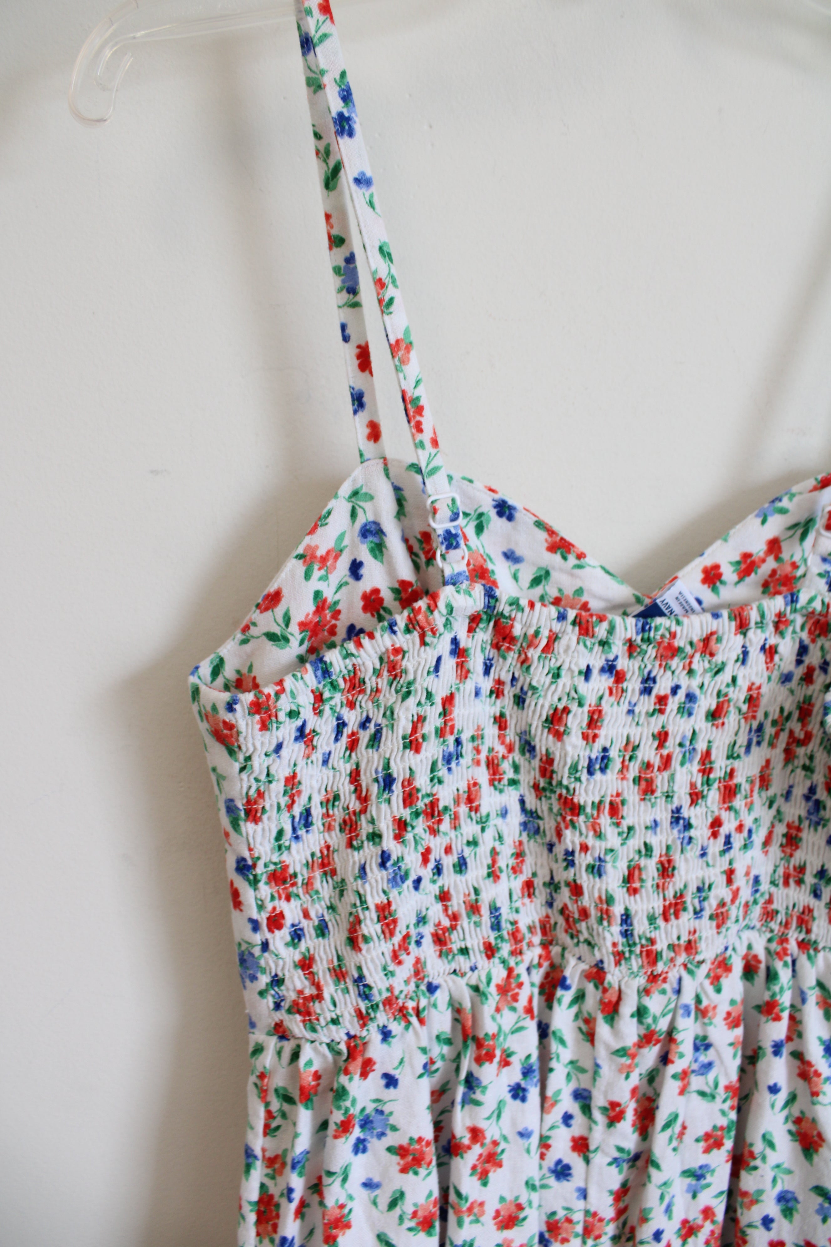 Old Navy Blue & Red Floral White Linen Blend Romper | S