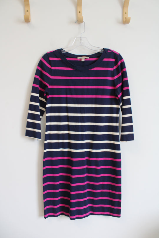 Banana Republic Navy Pink & Cream Striped Cotton Dress | S