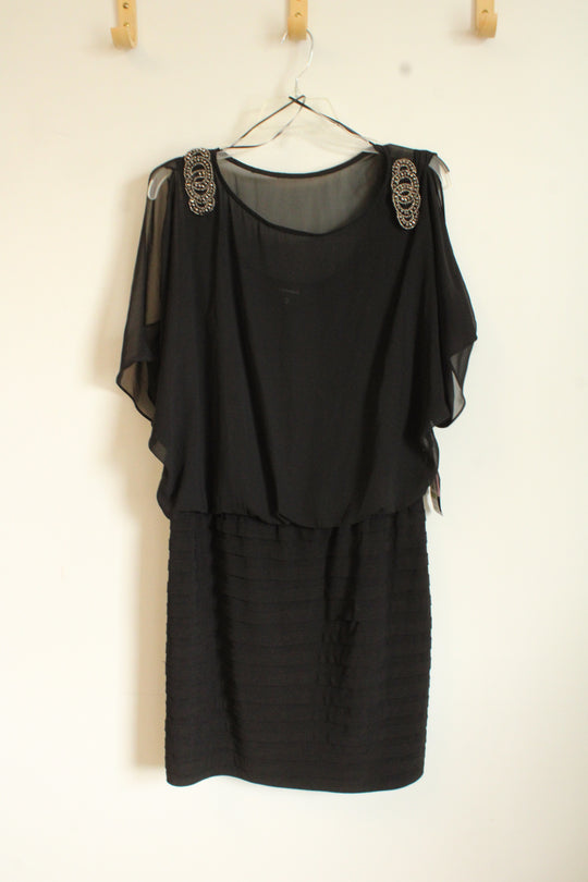 NEW R&M Richards Black Cold Shoulder Embellished Dress | 14