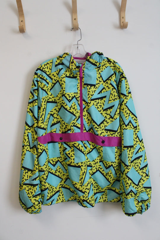 Blackjack Teal & Yellow Patterned 1/2 Zip Windbreaker | L