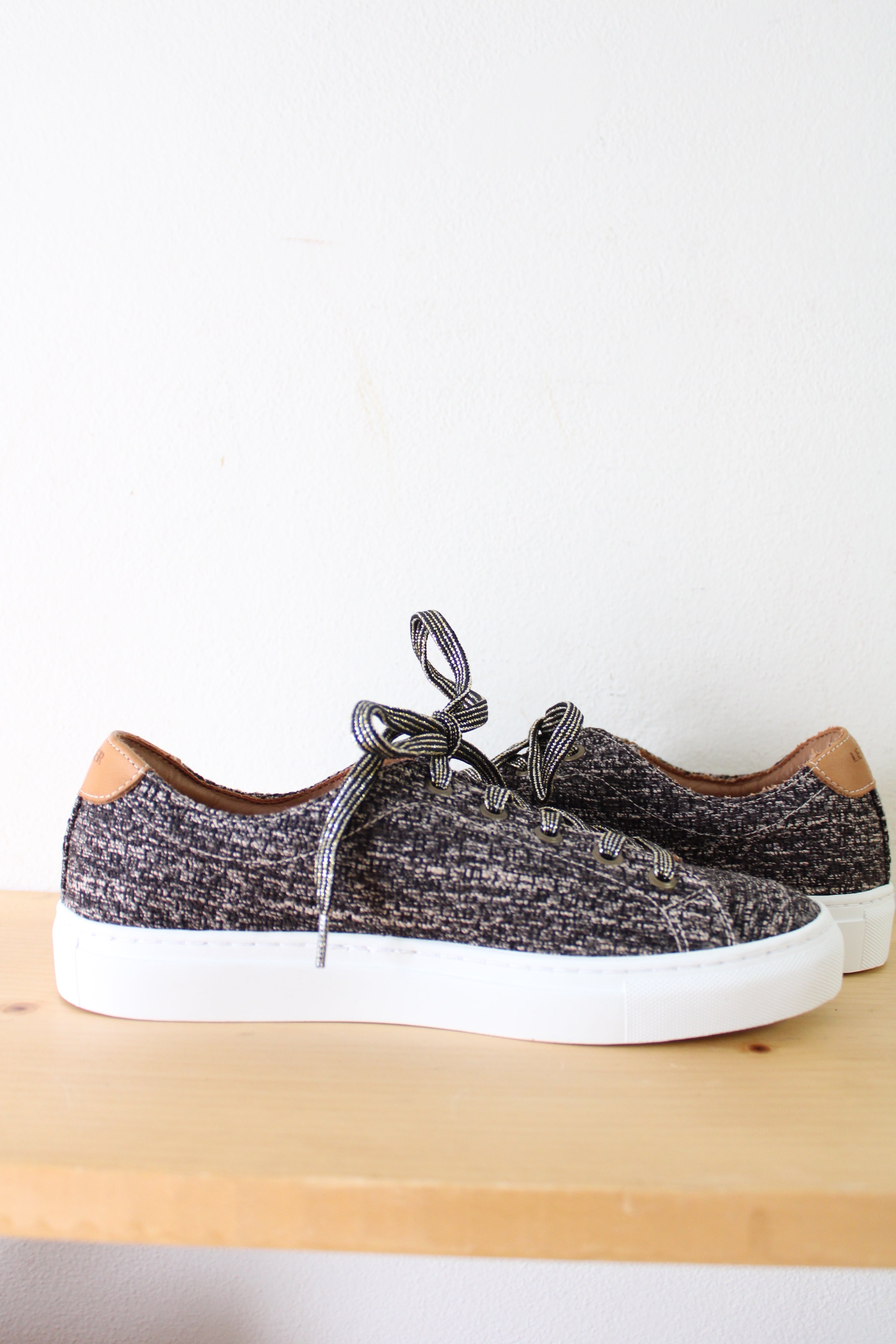 Le Lissier Paris Gray Tan Tweed Sneakers | Size 39
