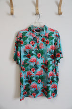 Yatta Golf Blue Flamingo Tropical Print Polo Shirt | M