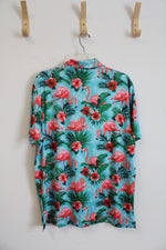 Yatta Golf Blue Flamingo Tropical Print Polo Shirt | M