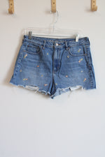 American Eagle Denim Flower Embroidered Mom Short | 10