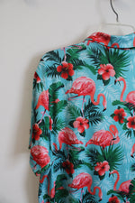 Yatta Golf Blue Flamingo Tropical Print Polo Shirt | M