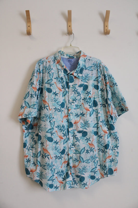 Izod Saltwater Relaxed Classics Light Blue Flamingo Tropical Cotton Button Down Shirt | 3XL