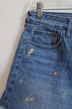 American Eagle Denim Flower Embroidered Mom Short | 10