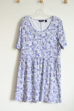 Lands' End Purple Floral Pocketed Dress | L