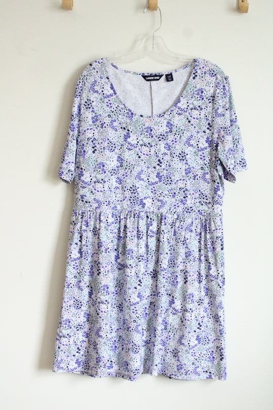 Lands' End Purple Floral Pocketed Dress | L