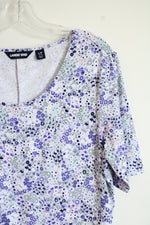 Lands' End Purple Floral Pocketed Dress | L
