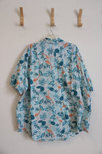 Izod Saltwater Relaxed Classics Light Blue Flamingo Tropical Cotton Button Down Shirt | 3XL