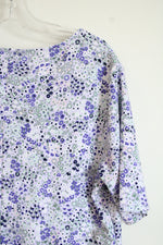 Lands' End Purple Floral Pocketed Dress | L