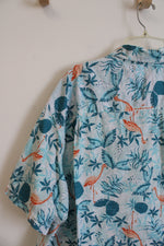 Izod Saltwater Relaxed Classics Light Blue Flamingo Tropical Cotton Button Down Shirt | 3XL