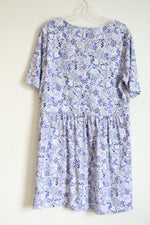 Lands' End Purple Floral Pocketed Dress | L
