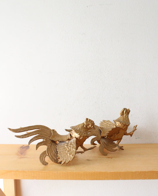 Vintage Brass Fighting Roosters