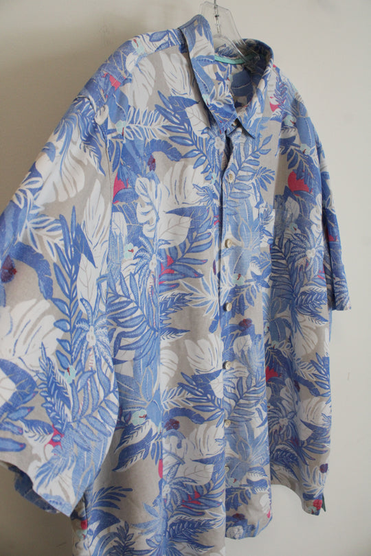 Tommy Bahama Blue Tan & White Tropical Print Button Down Shirt | 3XL
