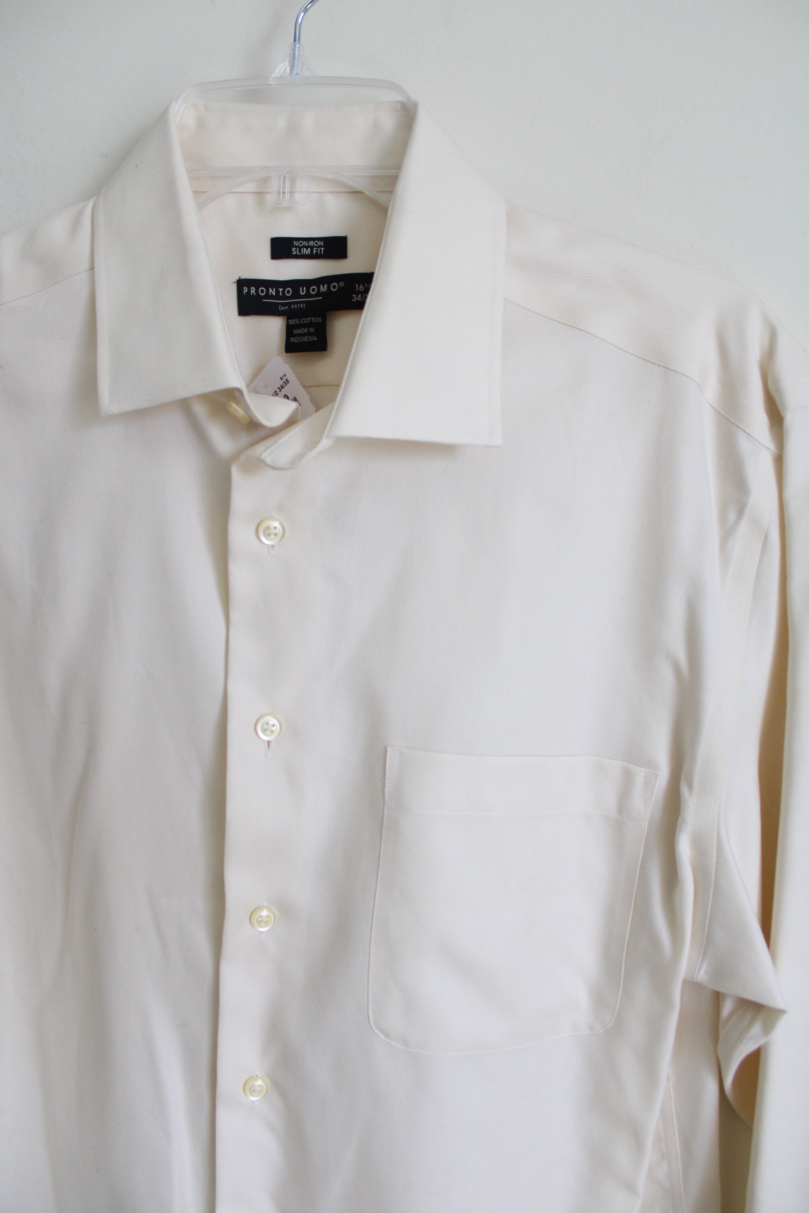 NEW Pronto Uomo Slim Fit Cream Button Down Shirt | 16 1/2