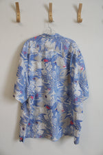 Tommy Bahama Blue Tan & White Tropical Print Button Down Shirt | 3XL