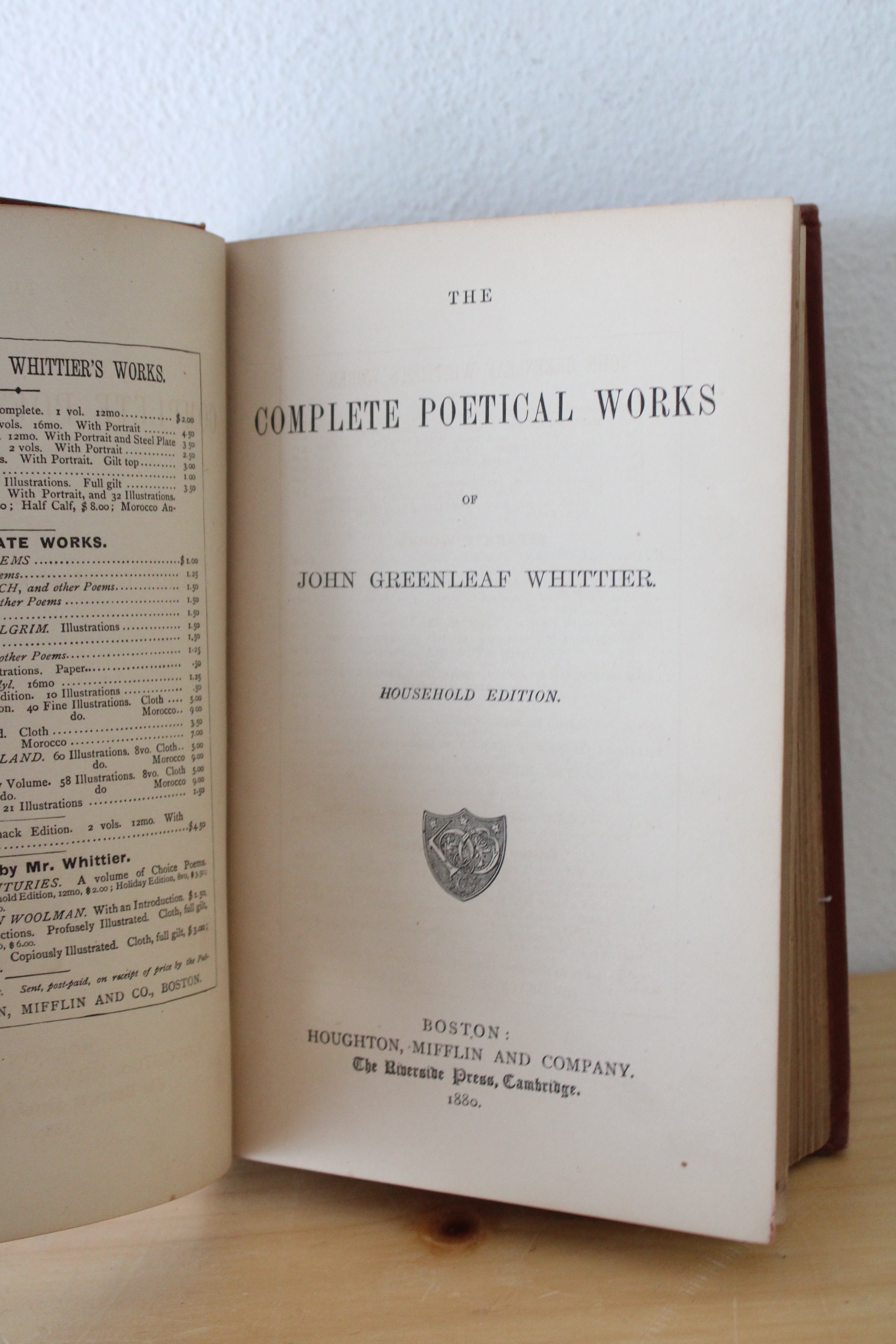 Whittier's Poems Complete 1880 Edition By John Greenleaf Whittier