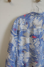 Tommy Bahama Blue Tan & White Tropical Print Button Down Shirt | 3XL