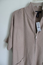 NEW White House Black Market Zip Up Poncho Heather Cork Sweater | XS