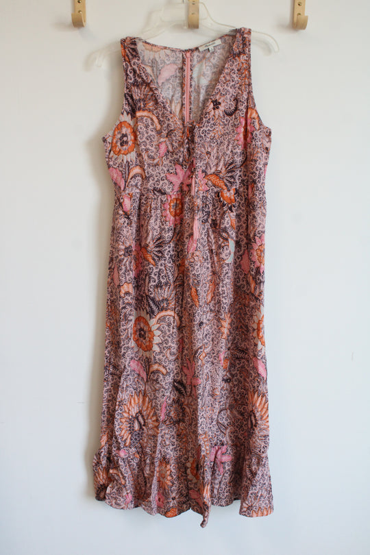 Madewell Pink & Burgundy Floral Cotton Blend Dress | 8