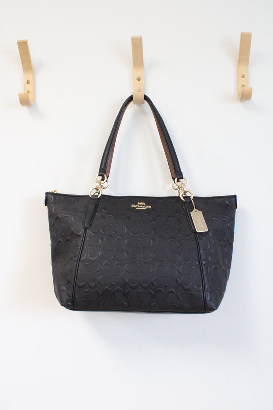 Coach Signature Embossed Leather Ava Black Tote Bag