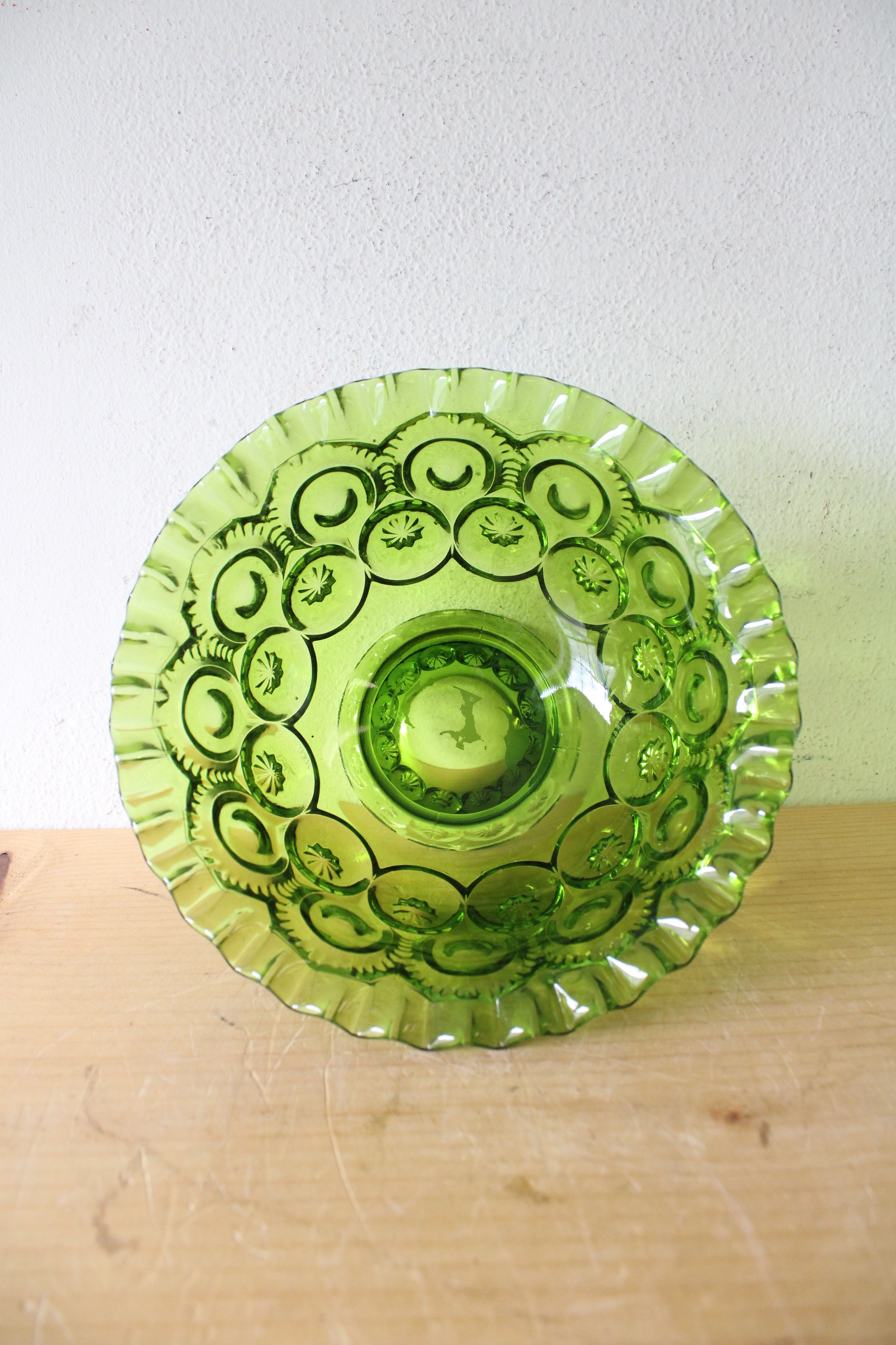 Vintage Moon & Stars Green Compote Bowl