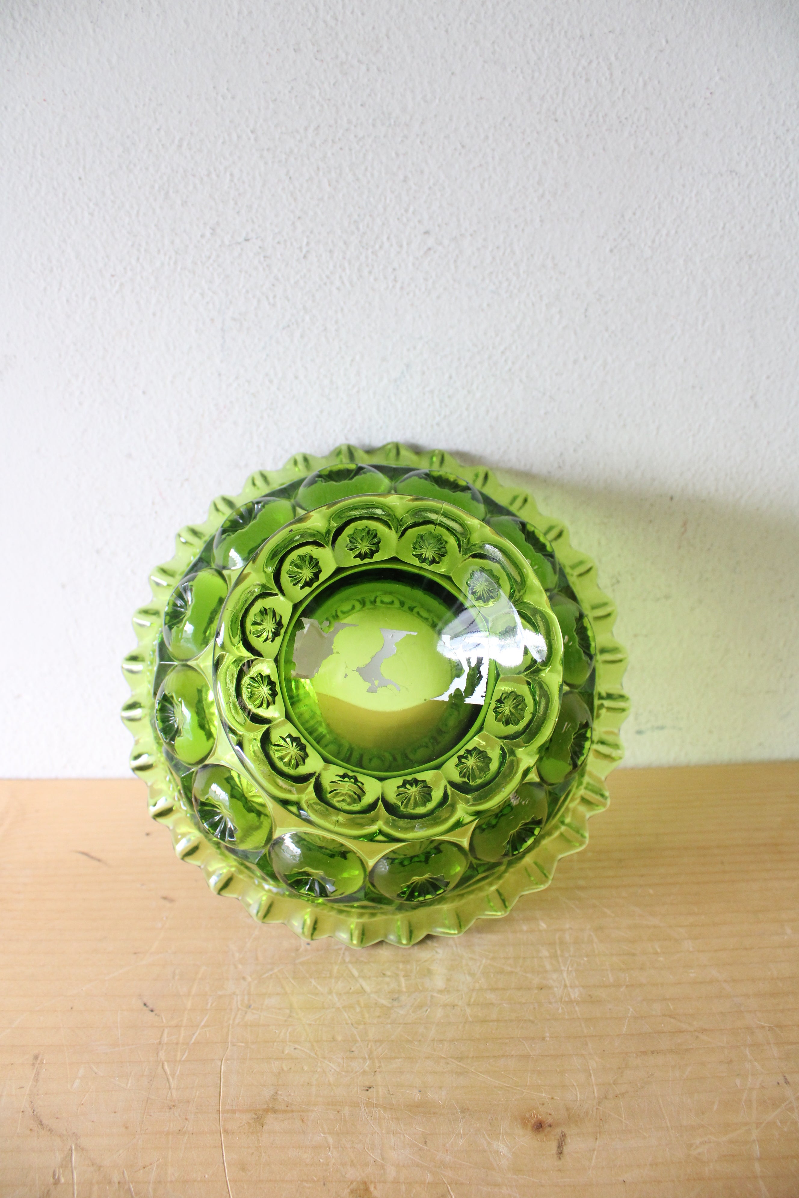 Vintage Moon & Stars Green Compote Bowl
