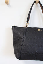 Coach Signature Embossed Leather Ava Black Tote Bag