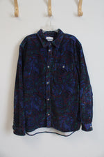 Urban Outfitters Blue Green & Pink Paisley Corduroy Button Down Shirt | L