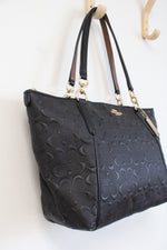 Coach Signature Embossed Leather Ava Black Tote Bag