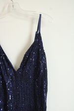 Blue Sequin Long Strapless Maxi Dress | S