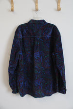 Urban Outfitters Blue Green & Pink Paisley Corduroy Button Down Shirt | L