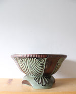 Green & Brown Engraved Swirl Pedestal Bowl