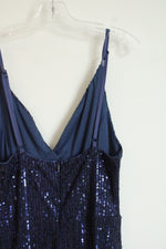 Blue Sequin Long Strapless Maxi Dress | S