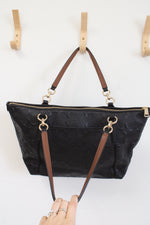 Coach Signature Embossed Leather Ava Black Tote Bag
