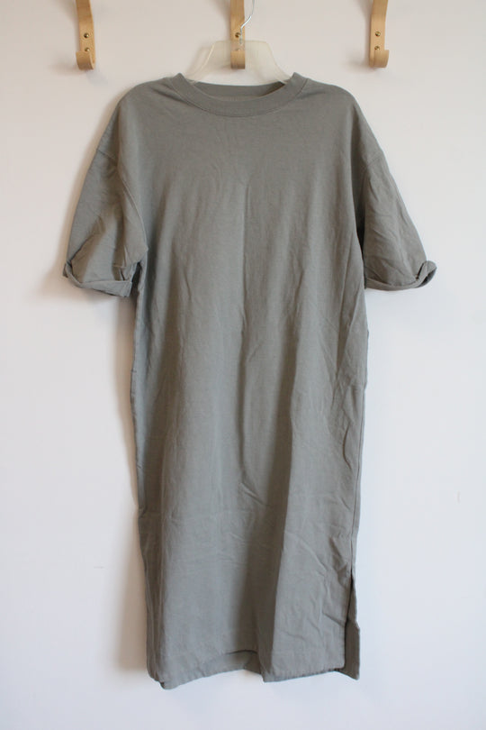 Zara Muted Sage Cotton Oversized T-Shirt Dress | S