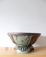 Green & Brown Engraved Swirl Pedestal Bowl