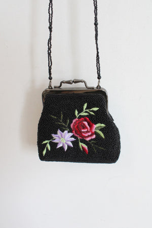 Vintage Embroidered Floral & Beaded Purse