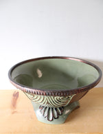 Green & Brown Engraved Swirl Pedestal Bowl